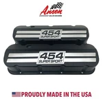 454 Super Sport Big Block Chevy Black Valve Covers - Raised Billet Ansen Usa. Fixed Price $395.00.